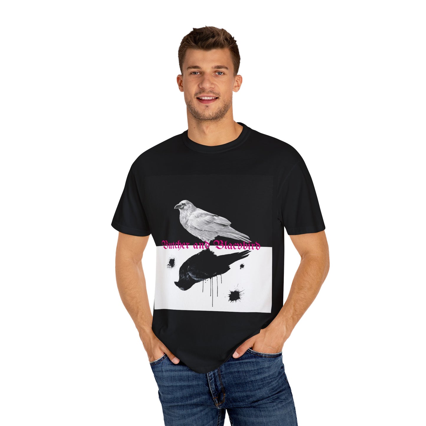 Stylish Unisex Garment-Dyed T-Shirt with Artistic Bird Print, Casual Wear, Graphic Tee, Gift for Bird Lovers, Streetwear