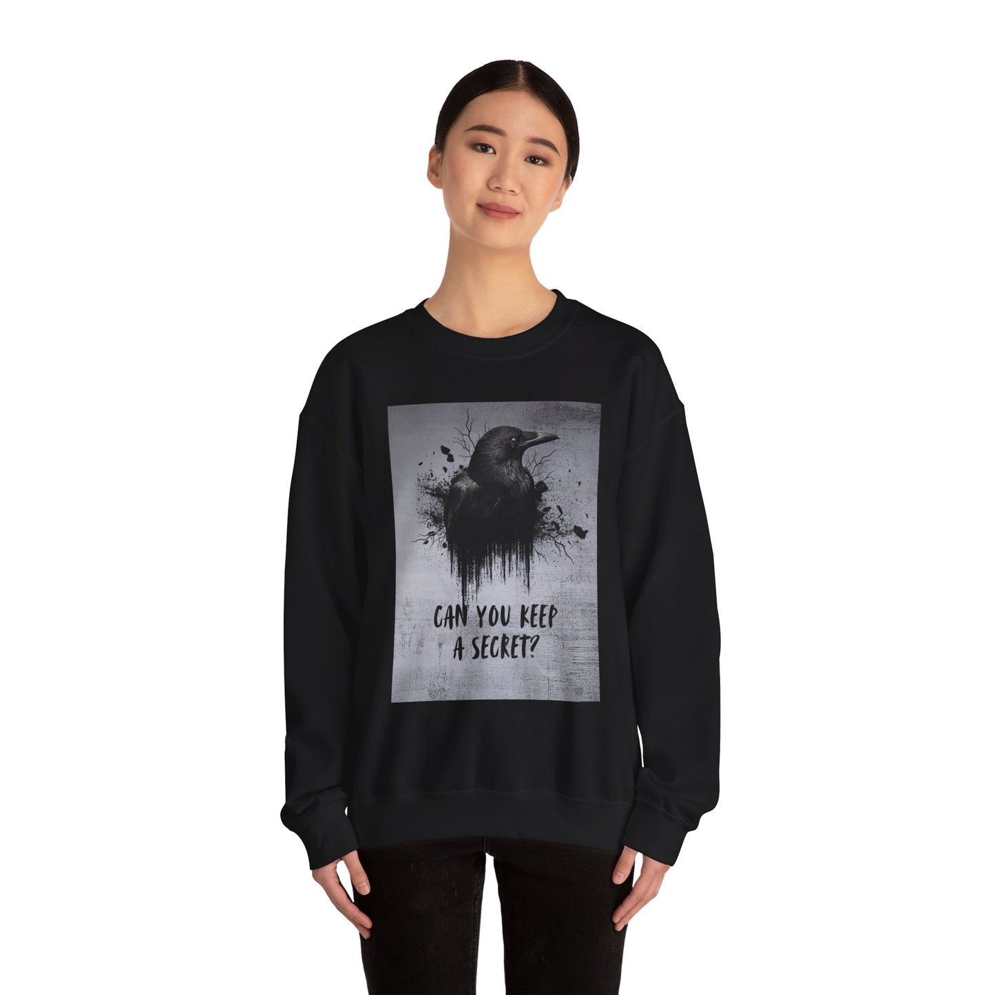 Mystical Vintage Crow Sweatshirt, Cozy Unisex Crewneck, Can You Keep A Secret, Gift for Nature Lovers, Fall Fashion, Halloween Attire