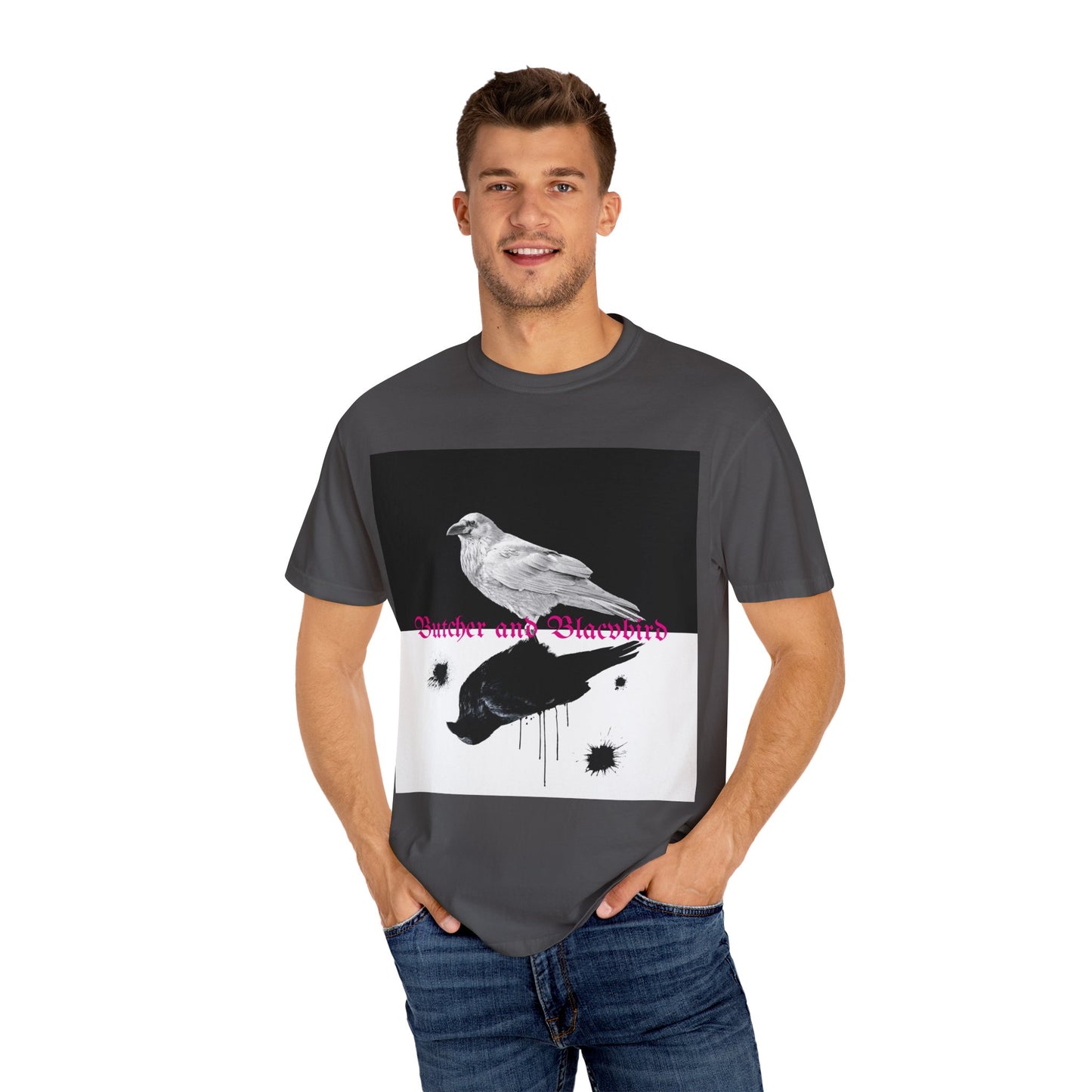 Stylish Unisex Garment-Dyed T-Shirt with Artistic Bird Print, Casual Wear, Graphic Tee, Gift for Bird Lovers, Streetwear