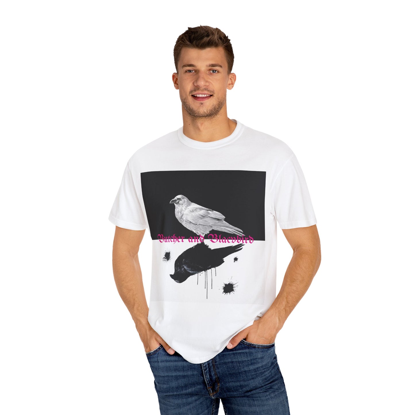 Stylish Unisex Garment-Dyed T-Shirt with Artistic Bird Print, Casual Wear, Graphic Tee, Gift for Bird Lovers, Streetwear