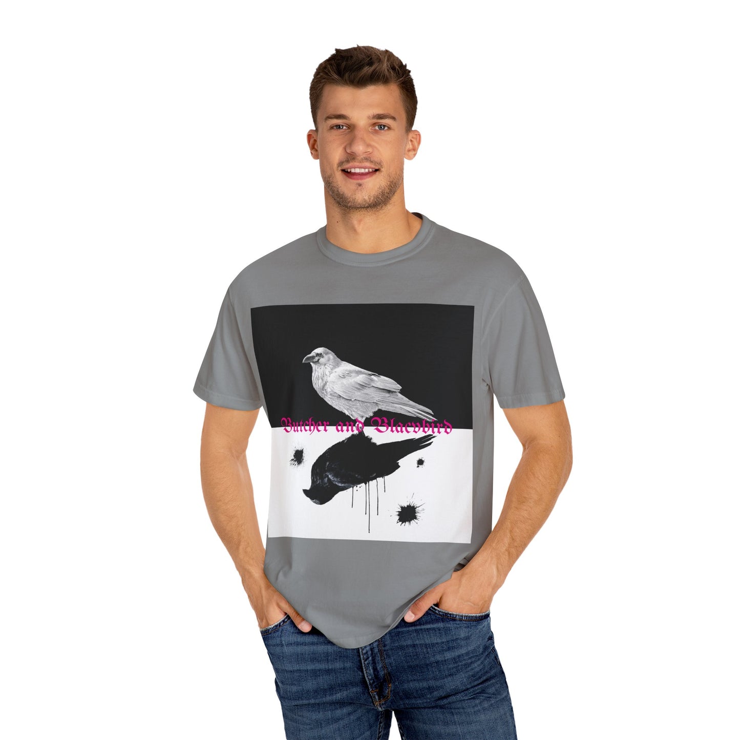 Stylish Unisex Garment-Dyed T-Shirt with Artistic Bird Print, Casual Wear, Graphic Tee, Gift for Bird Lovers, Streetwear