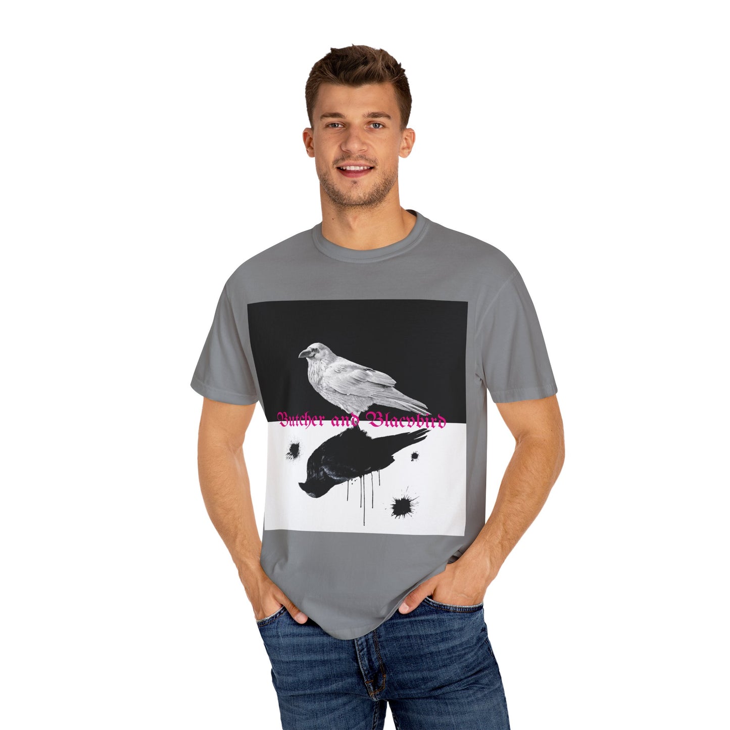 Stylish Unisex Garment-Dyed T-Shirt with Artistic Bird Print, Casual Wear, Graphic Tee, Gift for Bird Lovers, Streetwear