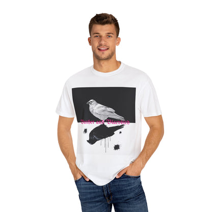 Stylish Unisex Garment-Dyed T-Shirt with Artistic Bird Print, Casual Wear, Graphic Tee, Gift for Bird Lovers, Streetwear